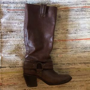 Frye Carmen Harness Tall Distressed brown boots
